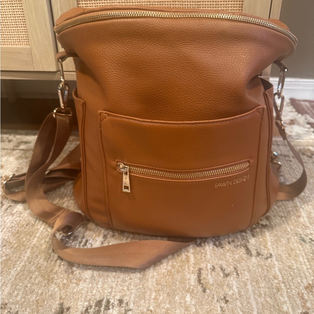 Fawn Design Cognac Brown Leather Backpack Crossbody
